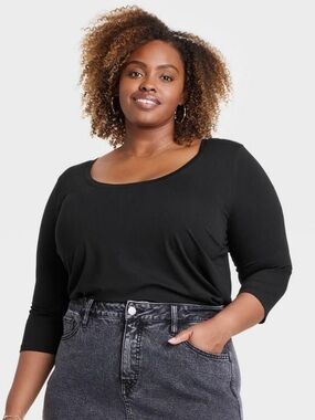 Ava & Viv Black Scoop Neck 3/4 Sleeve Tunic